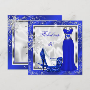 Invitación Fiesta de los 50 Fabulosos Vestido Azul Real Tacon