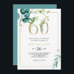 Invitación Fiesta de los 60 Años de Oro y Eucalipto<br><div class="desc">Esta invitación a la fiesta de cumpleaños número 60 de oro y eucalipto es perfecta para una elegante celebración de cumpleaños número 60. El diseño se compone de hojas de color verde,  dorado y azul pintadas a mano y flores cuidadosamente dispuestas en ramos y marcos geométricos elegantes.</div>