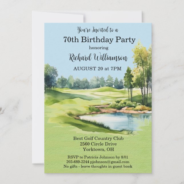 Invitación Fiesta de los 70 Años Fiesta Temática del Golf Mas (Anverso)