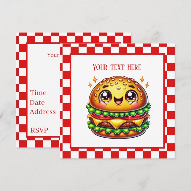 Invitación Fiesta de los amantes de la Cute Hamburger (Anverso / Reverso)