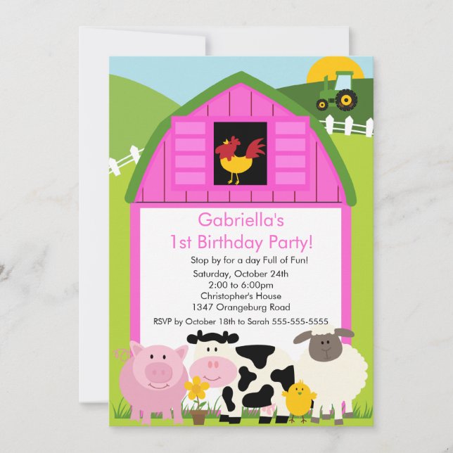 Invitación Fiesta de los Animales Barnyard Fiesta de cumpleañ (Anverso)