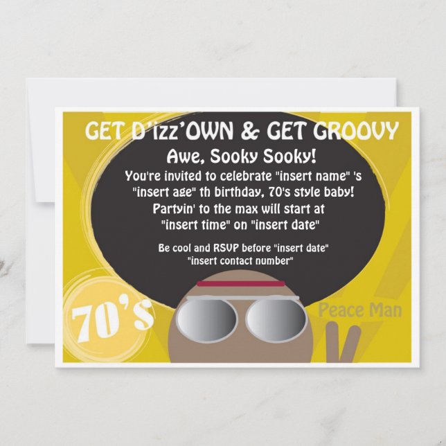 Invitación fiesta de los años 70 (Anverso)