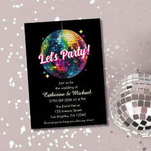 Invitación Fiesta de los años 70 Disco Ball Sparkle Glam Boda