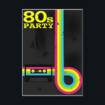 Invitación fiesta de los años 80<br><div class="desc">fiesta de los años 80: cinta de audio retro en fondo negro</div>