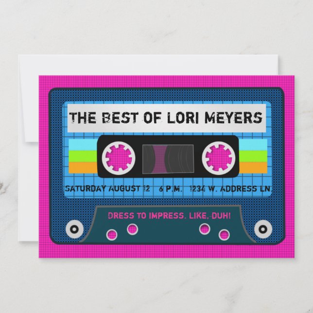Invitación fiesta de los años 80 La mejor mezcla de cinta (Anverso)