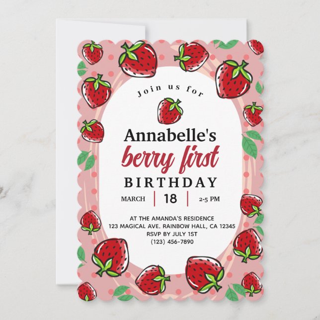Invitación fiesta de los chicas de primer cumpleaños de berry (Anverso)