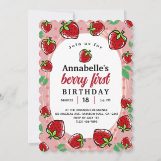 Invitación fiesta de los chicas de primer cumpleaños de berry