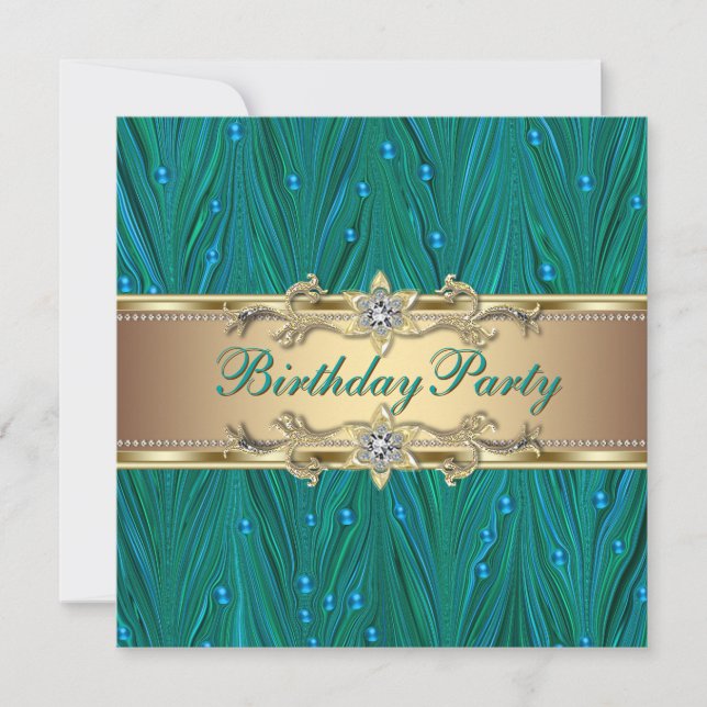 Invitación Fiesta de los cumpleaños azules Verde azulados de  (Anverso)