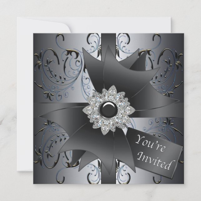 Invitación Fiesta de los dedos azul negro plateado (Anverso)