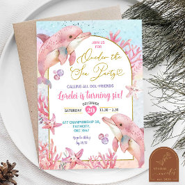 Invitación Fiesta de los delfines rosados Primer Chica de cum