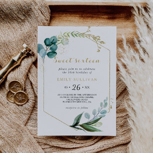 Invitación Fiesta de los Dieciséis Años de Oro y Eucalipto