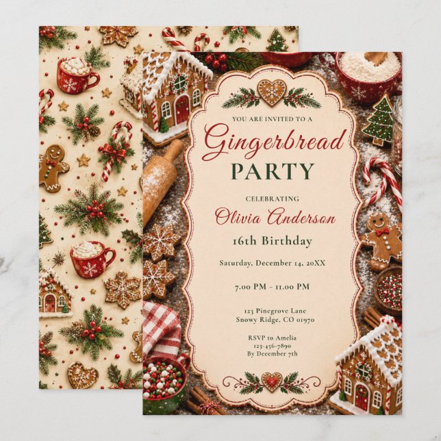 Invitación Fiesta de los Dieciséis de Pan de Jengibre (Anverso / Reverso)