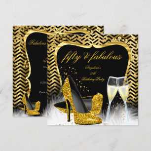 Invitación Fiesta de los Fabulosos 50 Champagne Chevron Negro