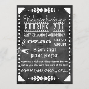 Invitación Fiesta de los locos años 20 con pizarra personaliz