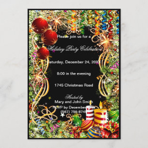 Invitación Fiesta de los Navidades Baubles Candles