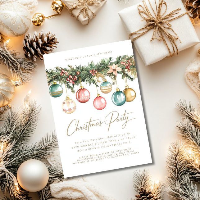 Invitación Fiesta de los Navidades de Baubles de Ornamentos C (Subido por el creador)