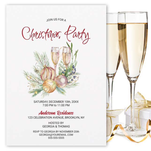 Invitación Fiesta de los Navidades de Baubles y Champagne (Subido por el creador)