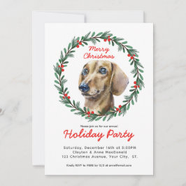 Invitación Fiesta de los Navidades de Cute Dachshund Greenery