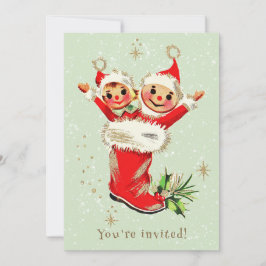 Invitación Fiesta de los Navidades de edad de los elfos retro