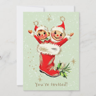 Invitación Fiesta de los Navidades de edad de los elfos retro