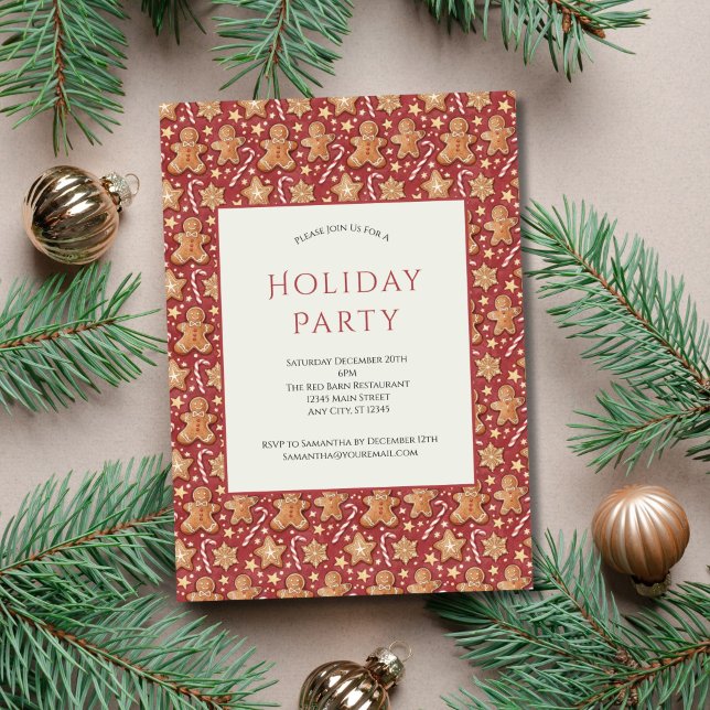 Invitación Fiesta de los Navidades de feriado de Candy Cane d (Gingerbread men and Candy canes Holiday Christmas Party Invitation. Printed or digital download)