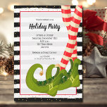 Invitación Fiesta de los Navidades de feriado de las piernas<br><div class="desc">Piernas de elfo con pechos a rayas y botas verdes con rayas blancas y negras y puntos dorados,  estas invitaciones de los Navidades son divertidas para cualquier ocasión de vacaciones. DESCARGA INSTANTÁNEA y IMPRESIÓN o obtén ambas. COINCIDIENDO elementos de nuestra colección.</div>