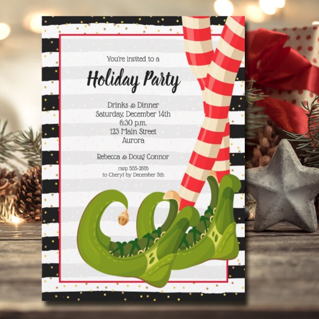 Invitación Fiesta de los Navidades de feriado de las piernas  (Whimsical Elf Legs Holiday Christmas Party Invitations)