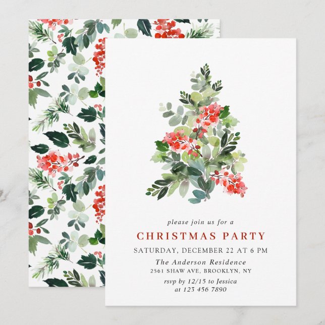 Invitación Fiesta de los NAVIDADES de ferias de Berry Tree (Anverso / Reverso)