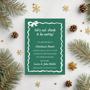 Invitación Fiesta de los Navidades de Green White Bow dibujad