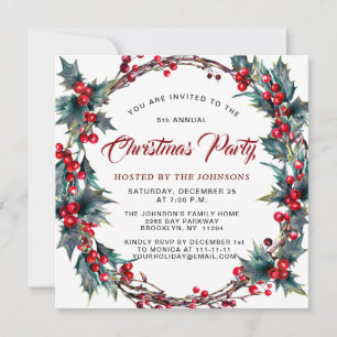 Invitación Fiesta de los Navidades de la acuarela de Holly Be
