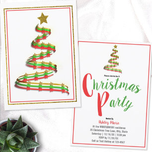 Invitación Fiesta de los Navidades de la cinta roja del oro