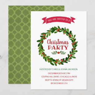 Invitación Fiesta de los Navidades de la corona roja y verde