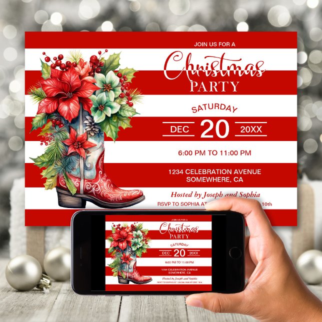 Invitación Fiesta de los Navidades de la franja roja de la bo (Subido por el creador)