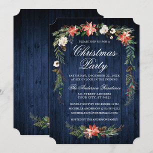 Invitación Fiesta de los Navidades de la madera azul de Poins