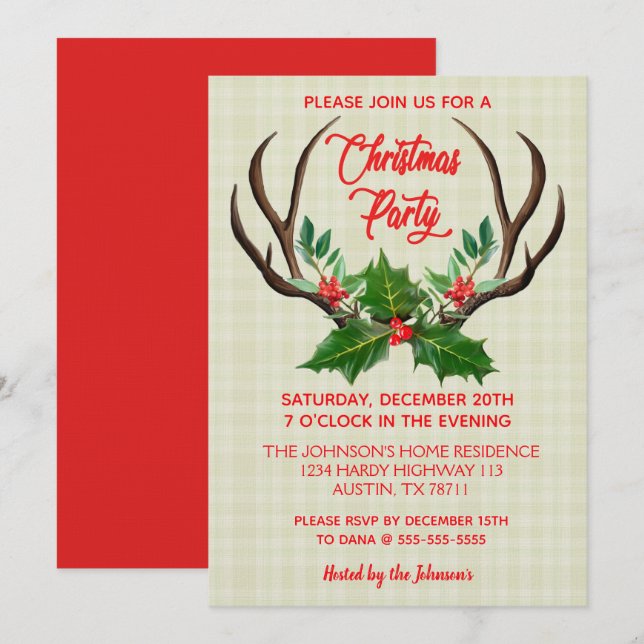 Invitación Fiesta de los Navidades de los Antlers rusos (Anverso / Reverso)