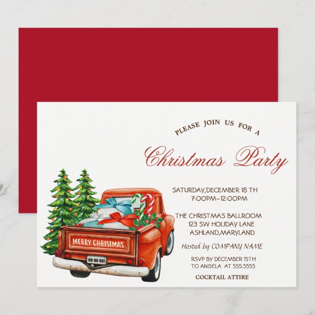 Invitación Fiesta de los Navidades de los pinos de los camion (Anverso / Reverso)