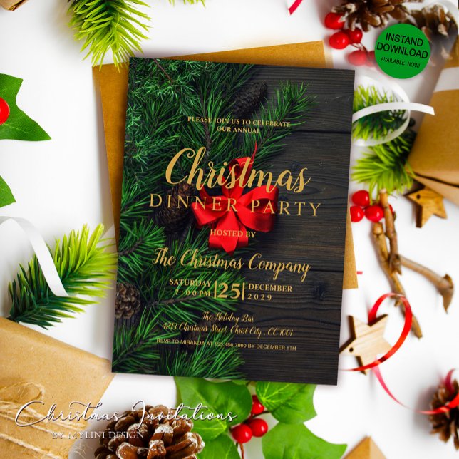 Invitación Fiesta de los Navidades de oro de Red Loop Rustic (Subido por el creador)