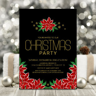 Invitación Fiesta de los Navidades de Poinsettia Negra Roja