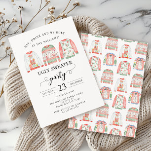 Invitación Fiesta de los Navidades de suéter azul verde rojo