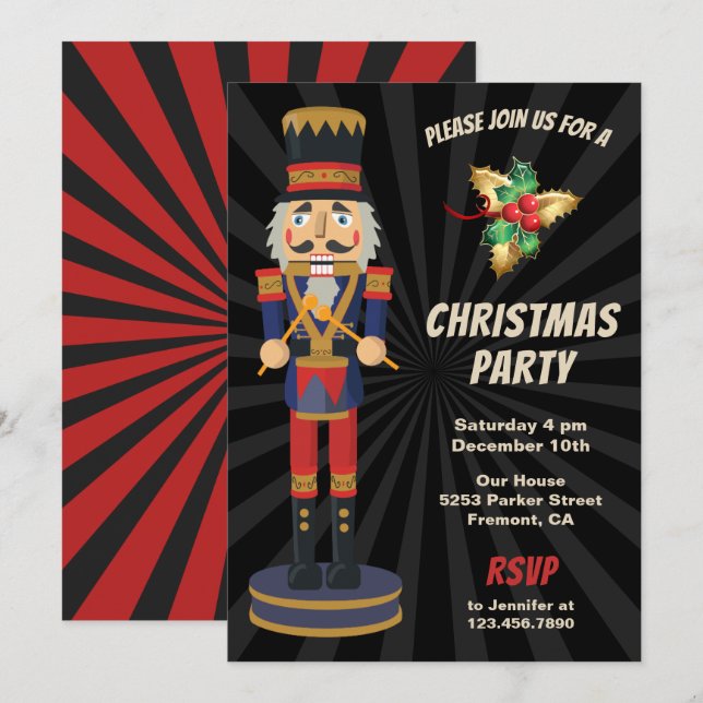 Invitación Fiesta de los Navidades de vacaciones Red and Blue (Anverso / Reverso)