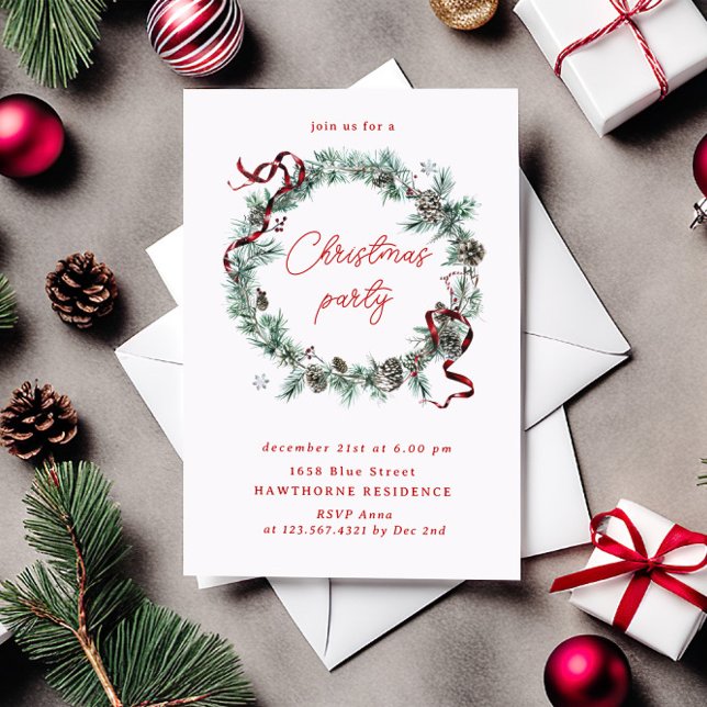 Invitación Fiesta de los Navidades de Wreath de la banda roja (Subido por el creador)