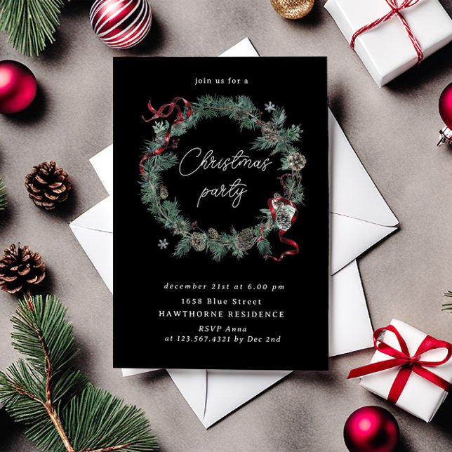 Invitación Fiesta de los Navidades de Wreath de la banda roja (Subido por el creador)