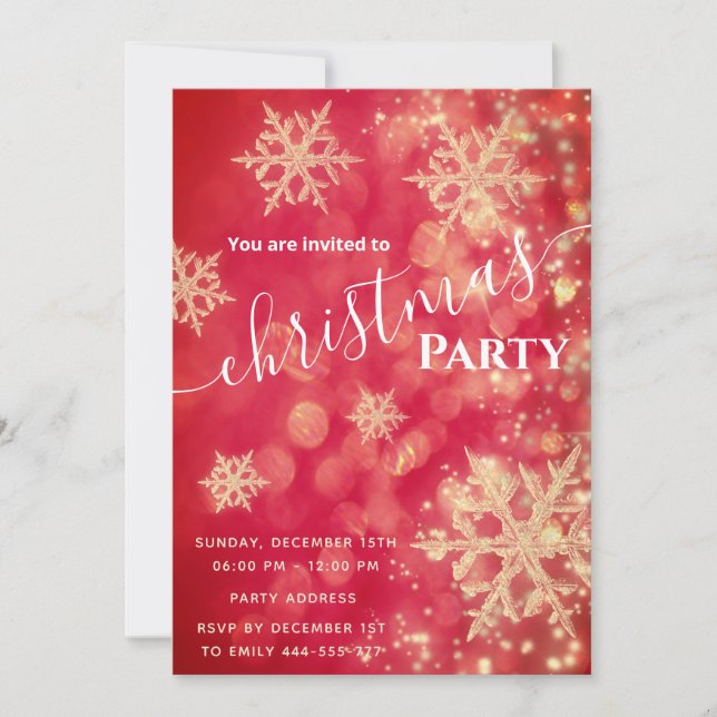 Invitación Fiesta de los Navidades del Bokek de Oro Rojo con  (Anverso)