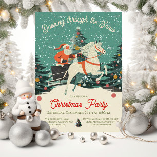 Invitación Fiesta de los Navidades en Sleigh de Mod Retro San