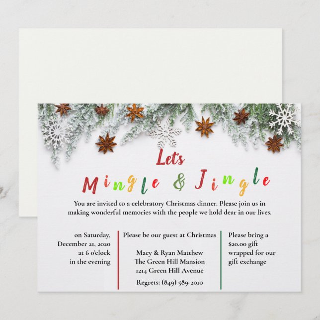 Invitación Fiesta de los Navidades Mingle y Jingle (Anverso / Reverso)