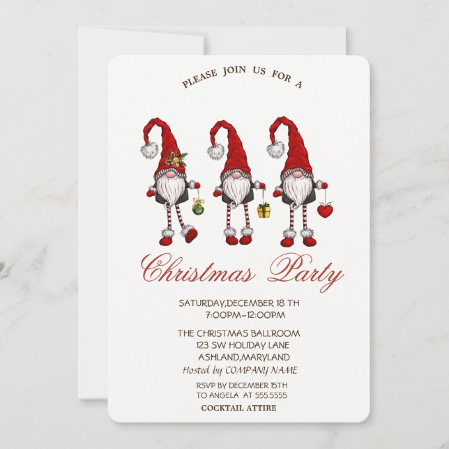 Invitación Fiesta de los Navidades Red Gnomes Snowflakes (Anverso)