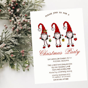 Invitación Fiesta de los Navidades Red Gnomes Snowflakes