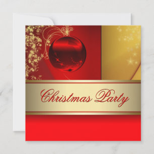 Invitación Fiesta de los Navidades Red Gold con ornamentos ro