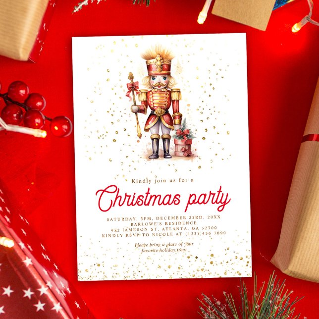 Invitación Fiesta de los Navidades Red Gold Nutcracker (Red Gold Nutcracker Christmas Party Invitation)