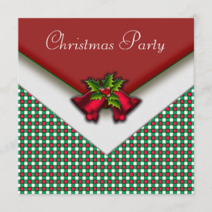 Invitación Fiesta de los Navidades Red Green Gingham Red Bell